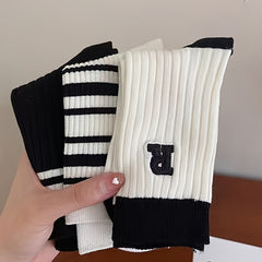 5pairs Combed Letter Big R College Style Sports Socks Women's Socks