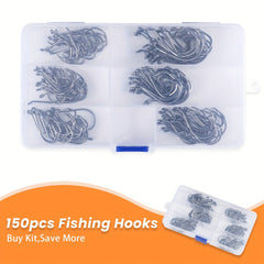 150pcs High Carbon Steel Fishing Hooks Set 6 Size Freshwater & Saltwater