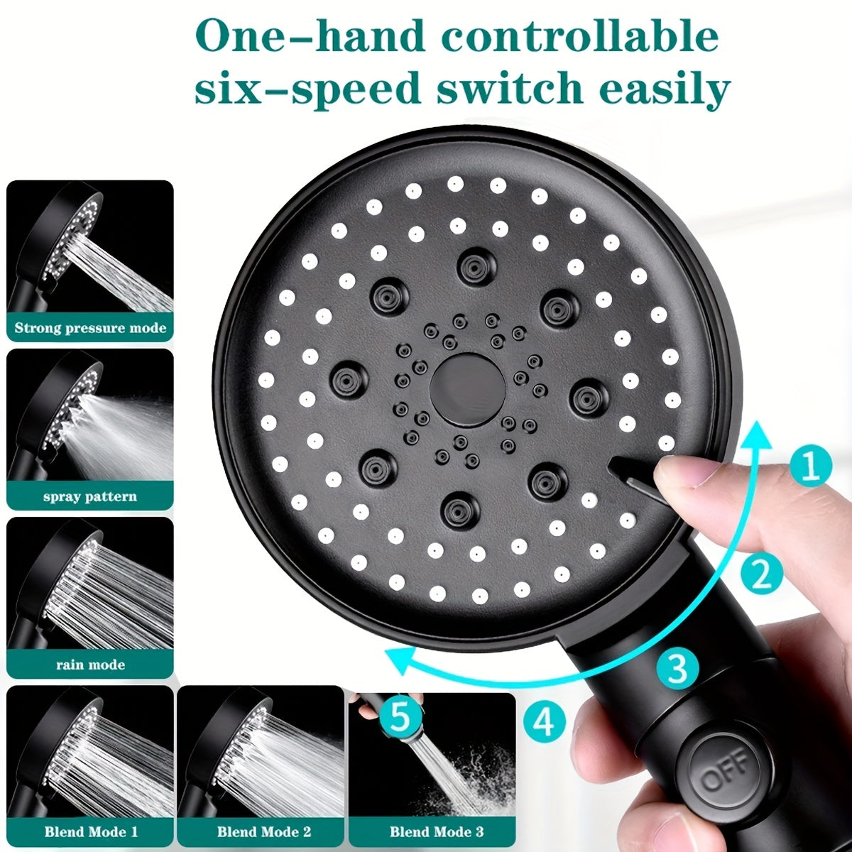 6 Modes Adjustable High pressure Shower Head - Water saving Hand held Shower Hea