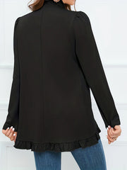 Casual Cardigan Women's Plus Solid Long Sleeve Open Front Ruffle Trim