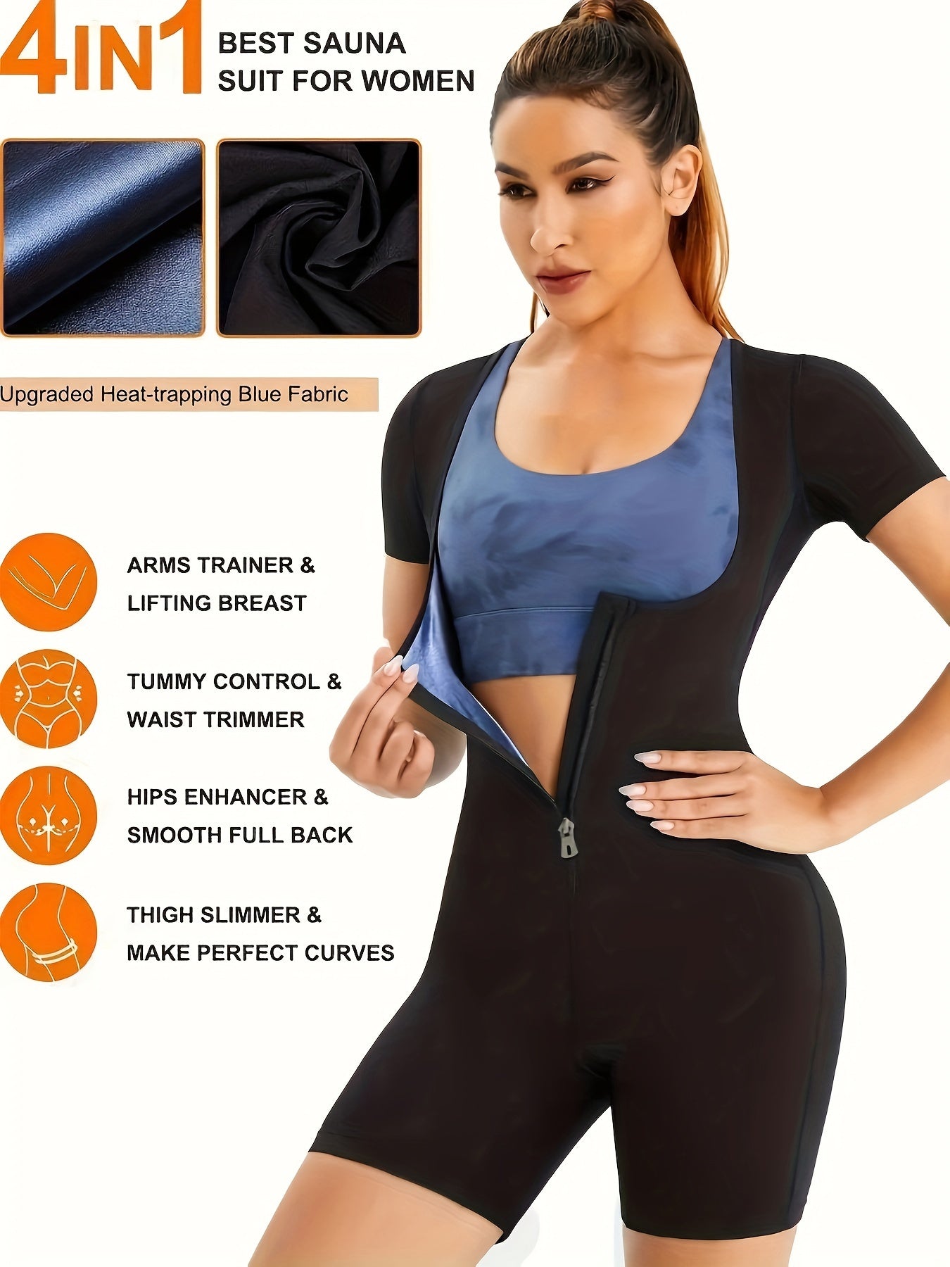 Short Sleeve Body Shaper Sauna Sweat Bodysuit Fitness Tummy Control