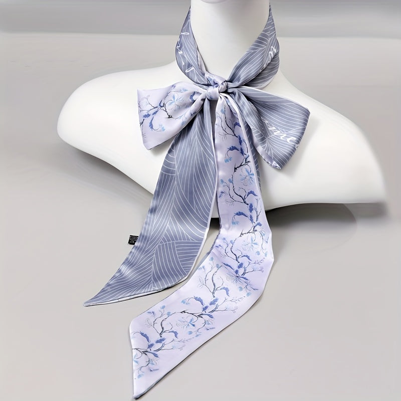 Flower Printed Neckerchief Skinny Scarf Headband Hair Tie