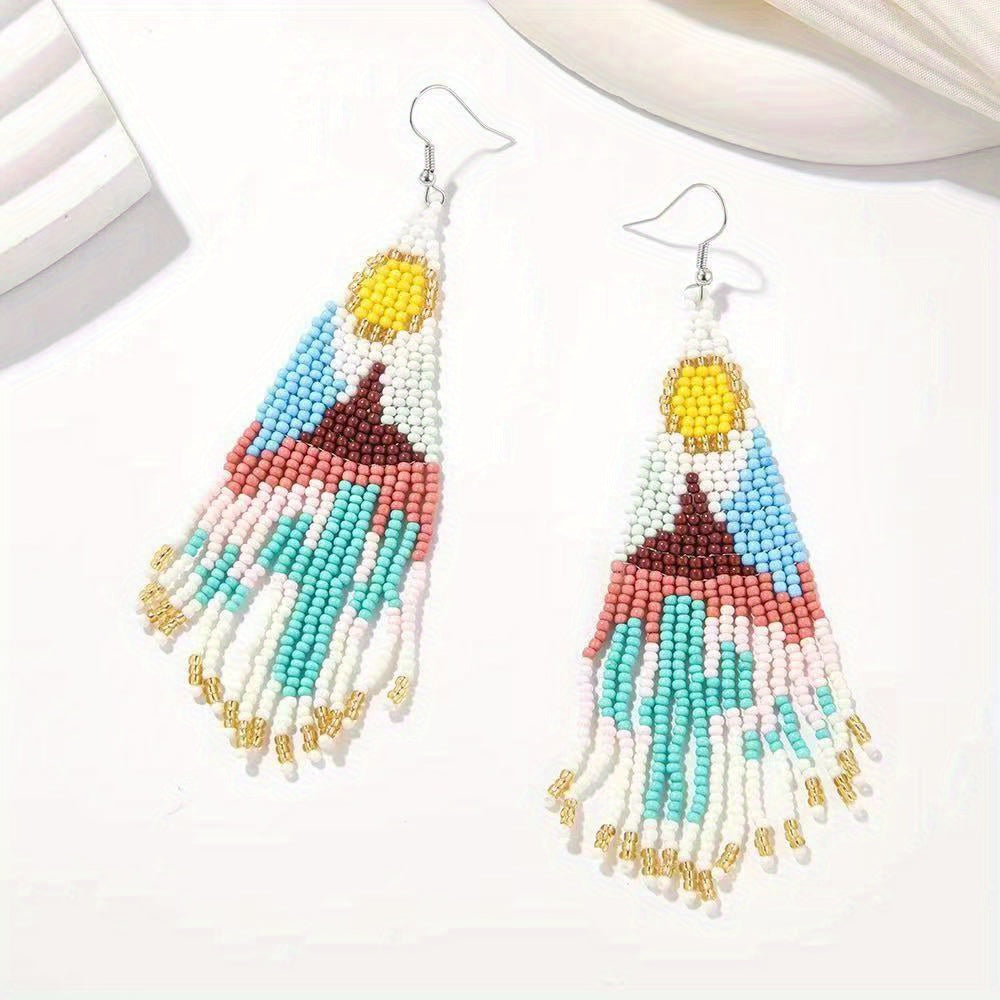 Mexican Cactus Tassel Drop Earrings Bohemian Ethnic Style Long Earrings