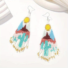 Mexican Cactus Tassel Drop Earrings Bohemian Ethnic Style Long Earrings
