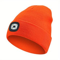 USB Rechargeable LED Beanie Solid Elastic Warm Knit Hat Unisex Skull Cap