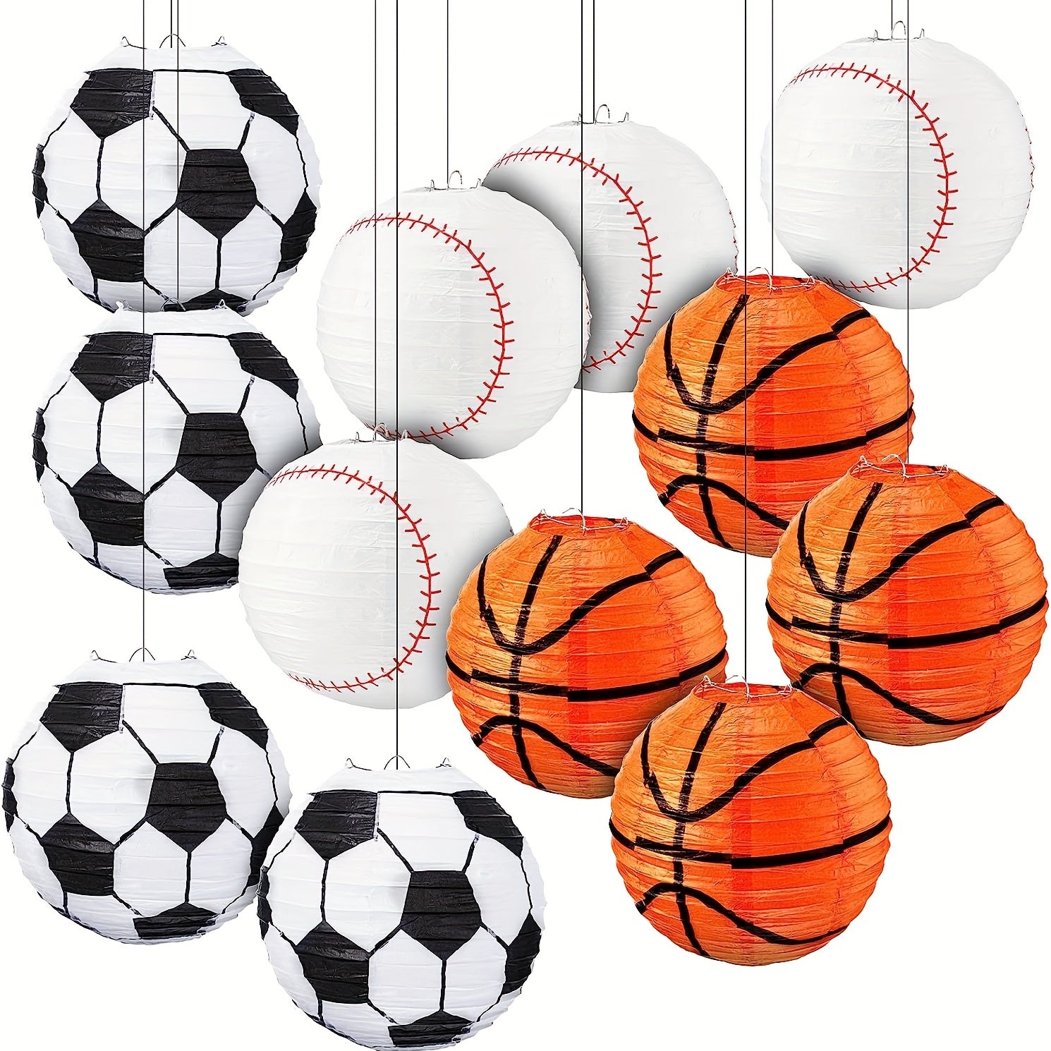 3pcs Sports Paper Lanterns Baseball Football Party Decoration Set