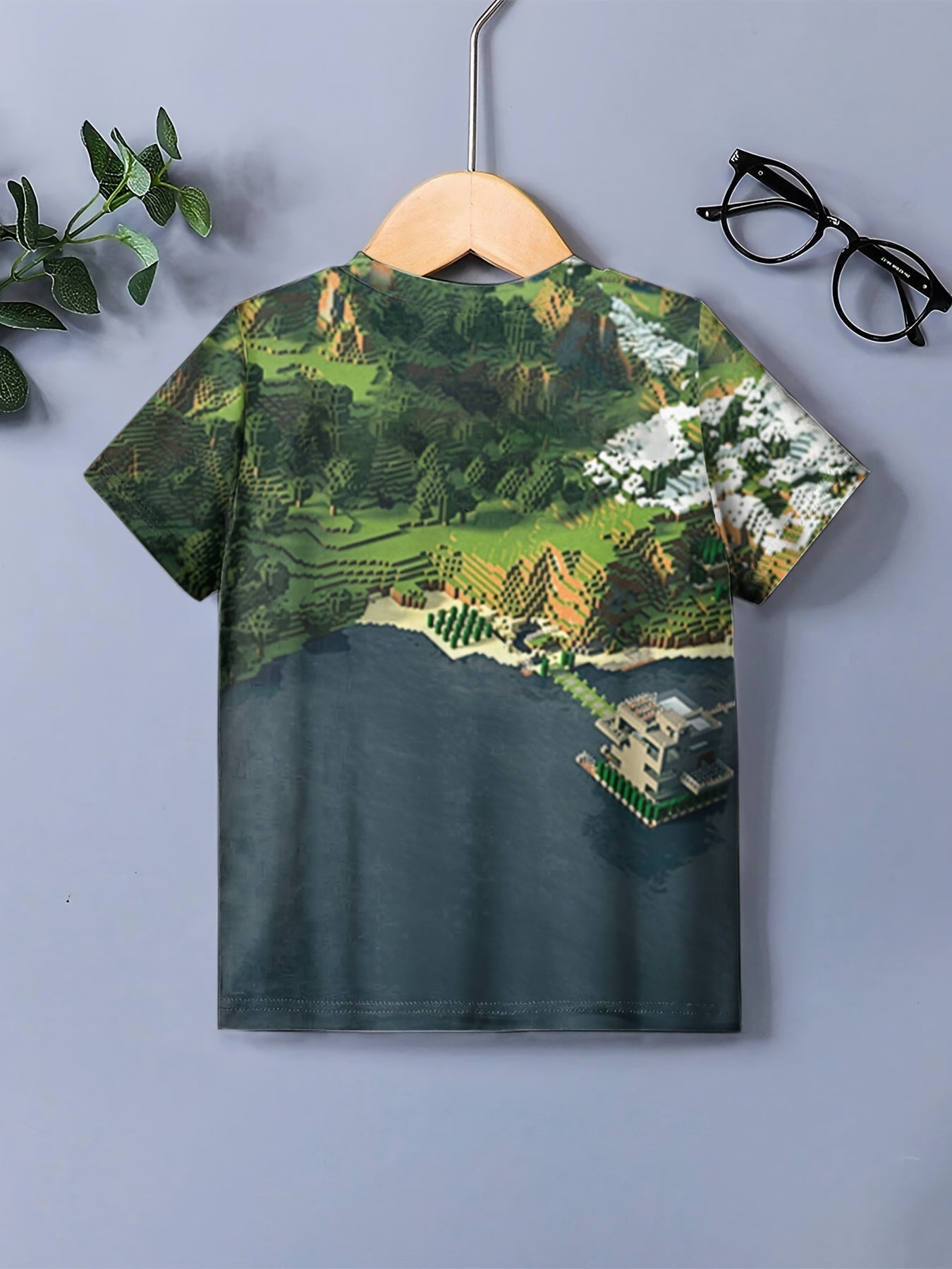 Kids Mountain & River Pattern T-shirt Short Sleeve Top Summer Tee