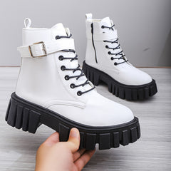 Women's Platform Combat Boots Lace Up Buckle Side Zipper Fashion Boots