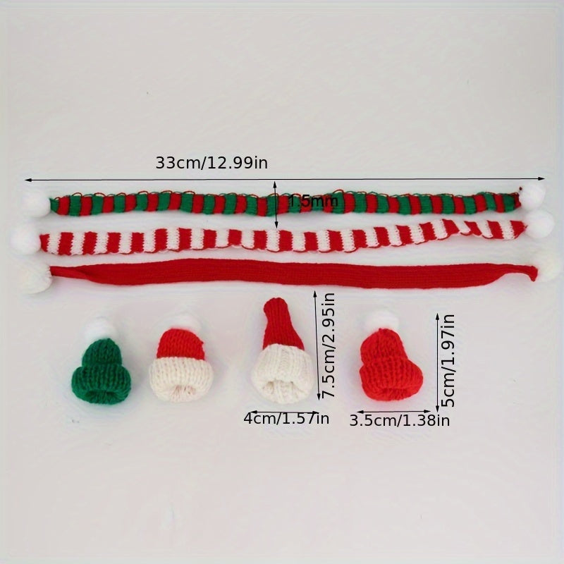 6pcs Mini Christmas Santa Knitted Hat Scarf Set DIY Craft Art