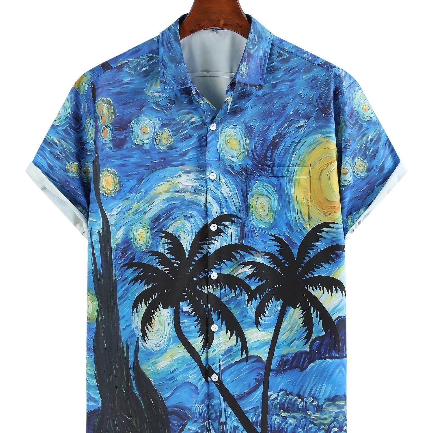 Men's Starry Night Print Short Sleeve Shirt for Summer