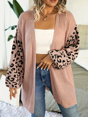 Leopard Print Lantern Sleeve Open Front Cardigan