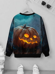 Anime Pumpkin Print Kid's Pullover Halloween Style Long Sleeve Top
