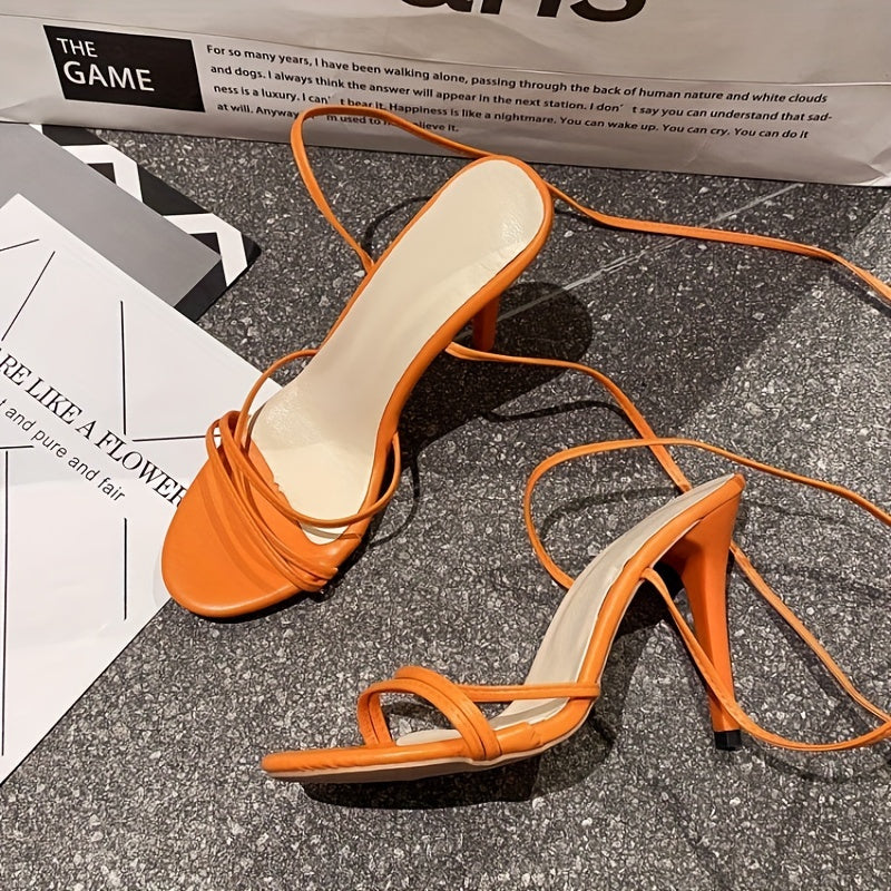 Stiletto Heeled Shoes Open Toe Lace Up Heels Summer Pumps