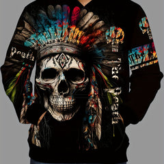 Ethnic Style Skull Print Hoodie Men's Graphic Pullover Autumn Winter
