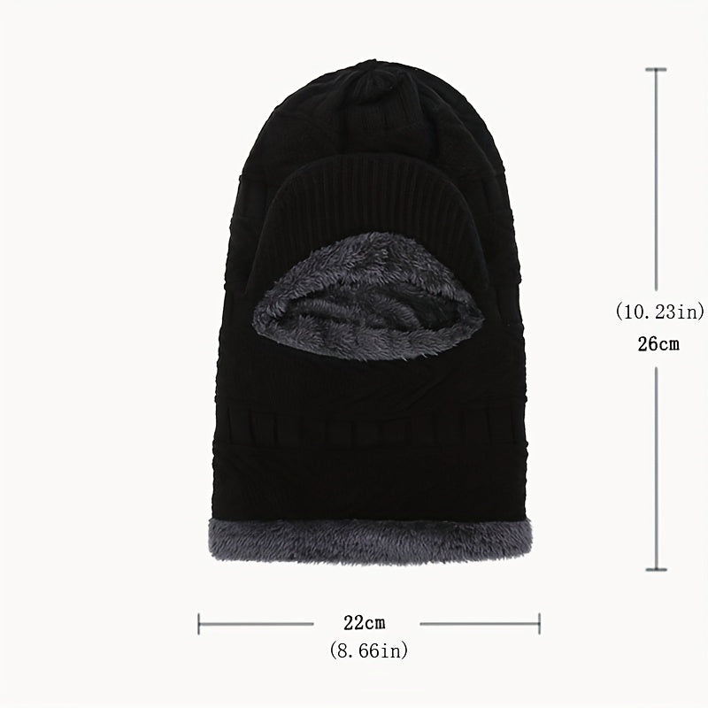 Men's Winter Plus Velvet Knitted Hat Neck Protection Windproof Woolen Warm Hat