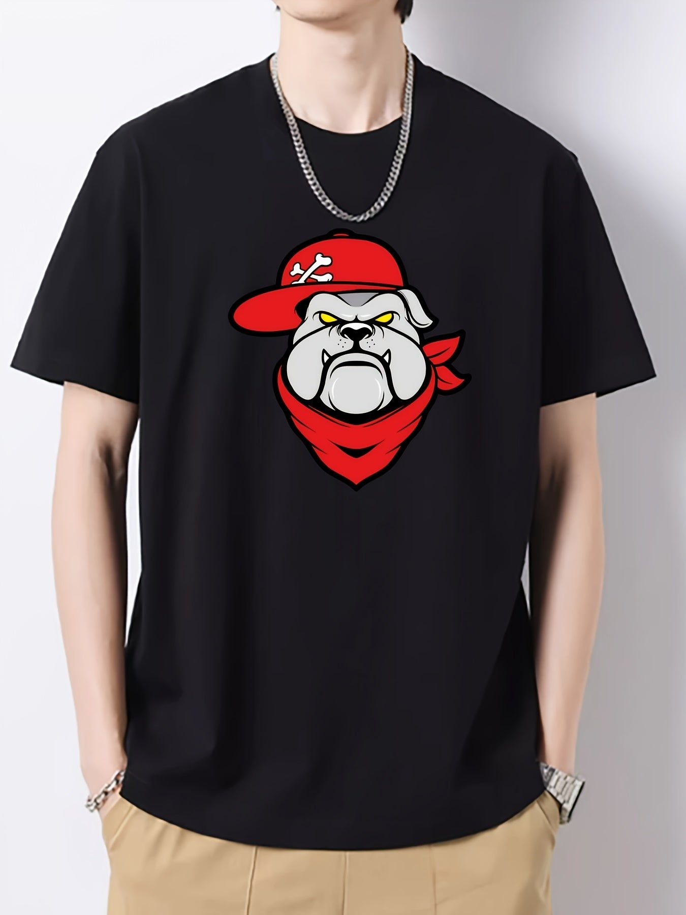Men's Cartoon Animal Head Pattern Short Sleeve T-shirt