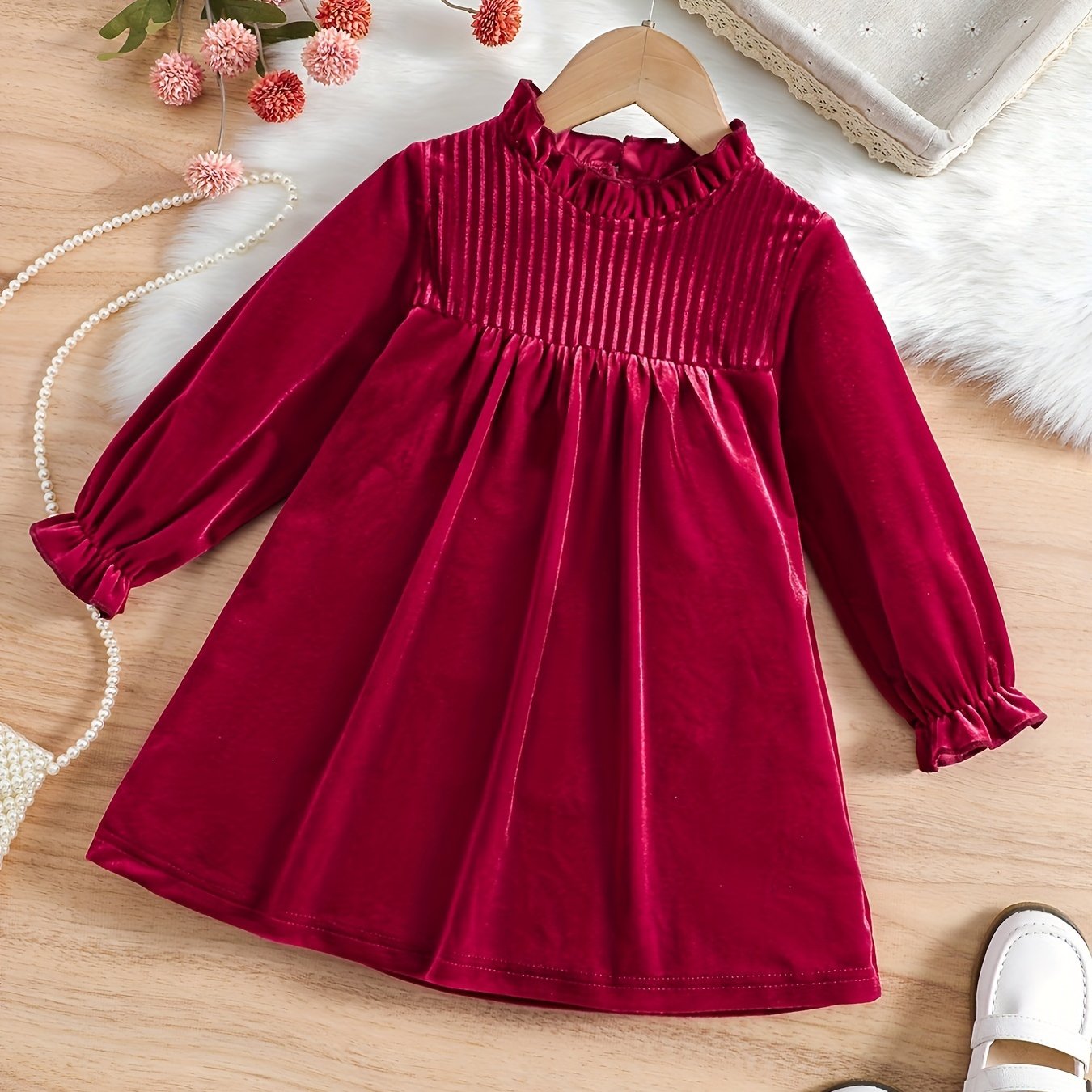 Baby Girls Ruffle Velvet Flared A Line Dress