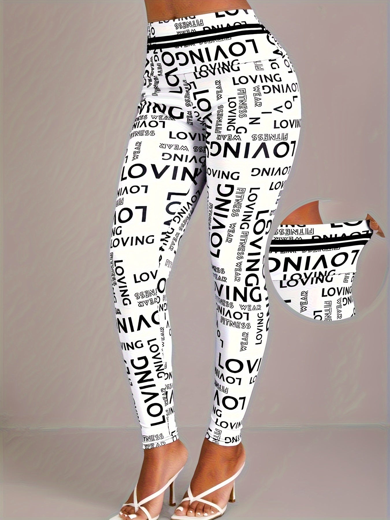 Letter Print Sports Leggings High Waist Yoga Running Tight Pants