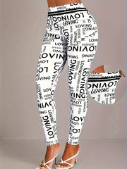 Letter Print Sports Leggings High Waist Yoga Running Tight Pants
