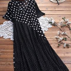 Women's Plus Colorblock Dot Print V Neck Maxi Dress