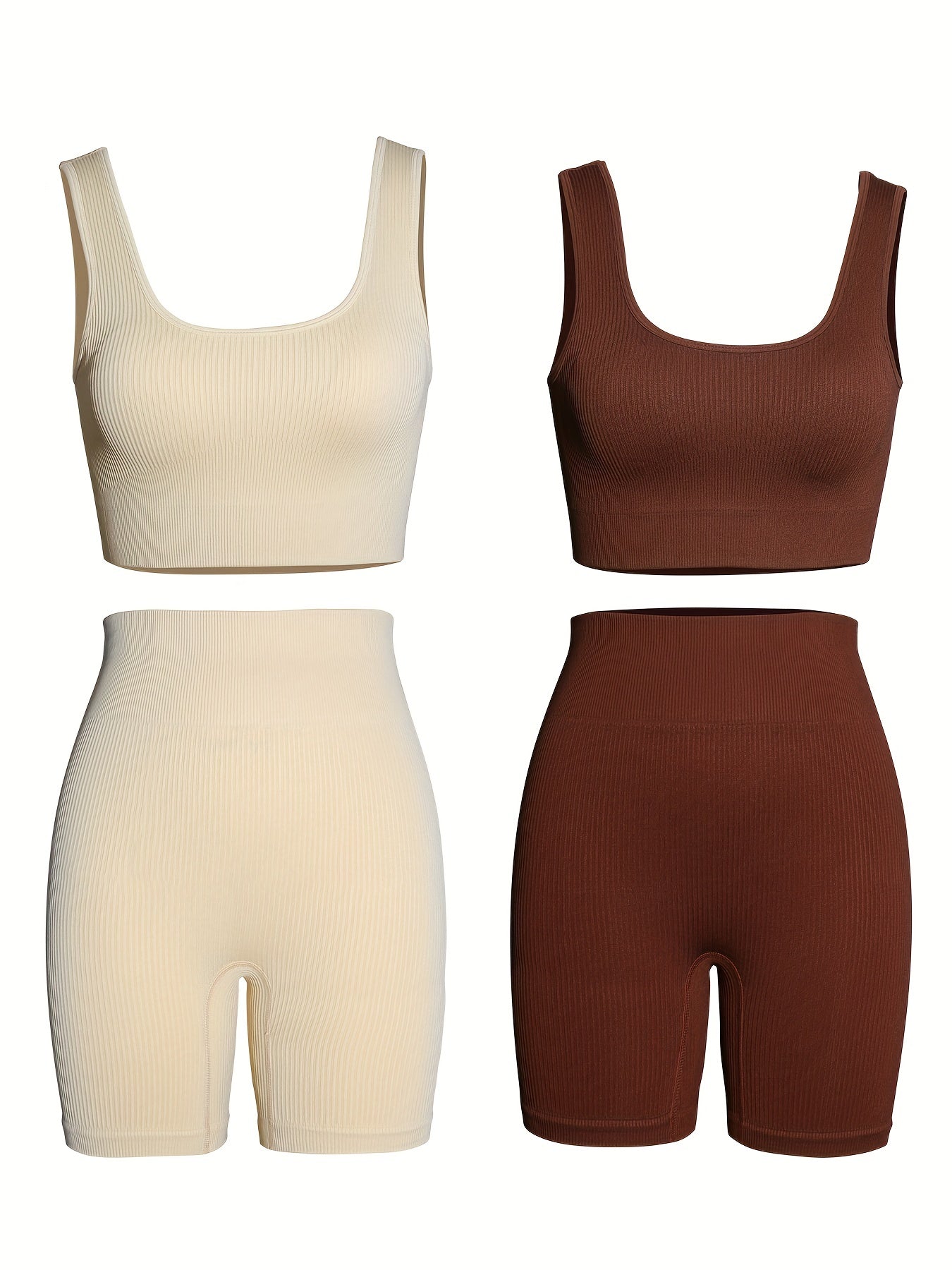 4pcs Women's Seamless Backless Tank Sport Bra & High Waist Shorts Set
