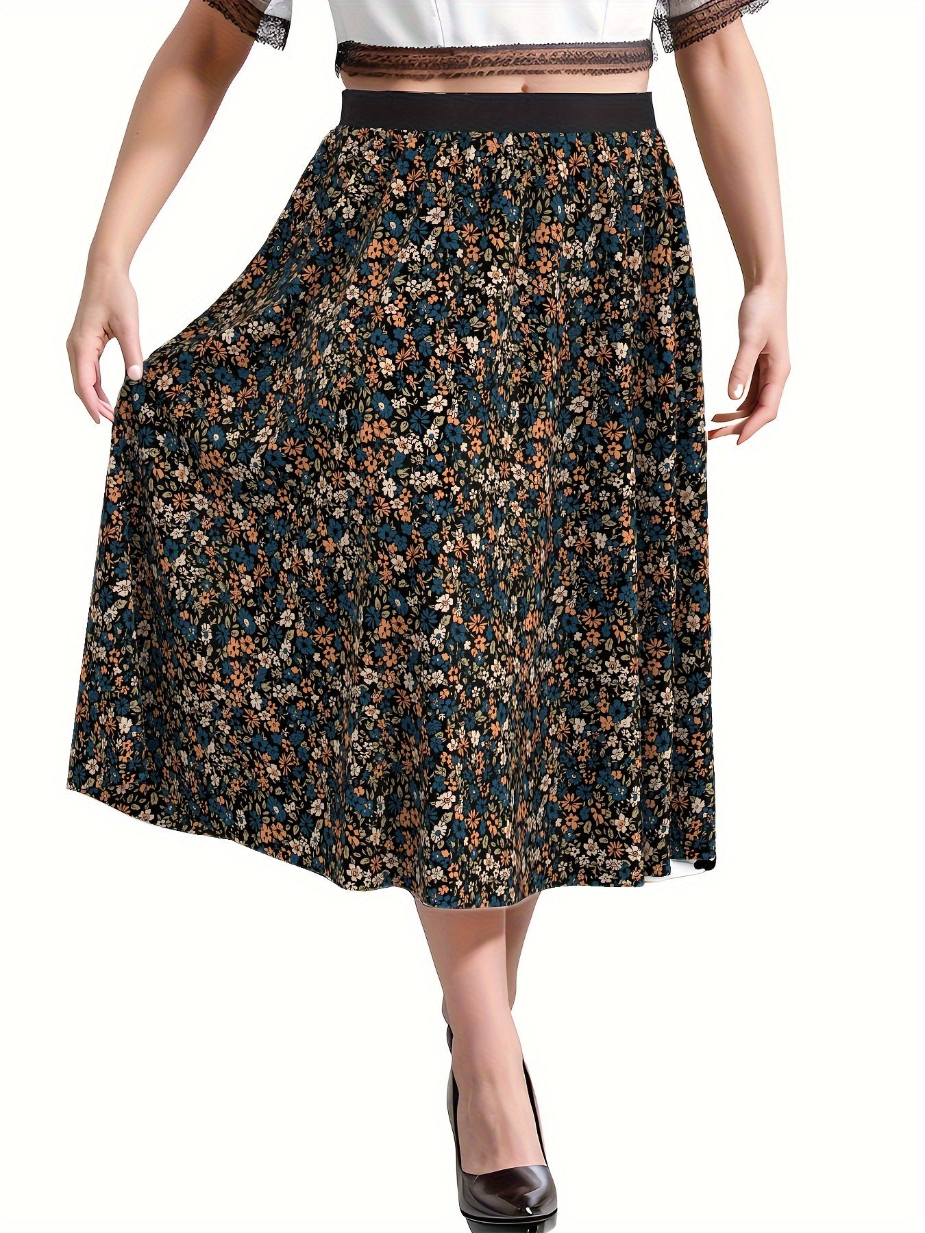 Women's Plus Ditsy Floral Print Maxi Skirt