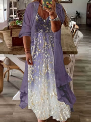 Cover Up & Glitter Floral Print Maxi Dress Set