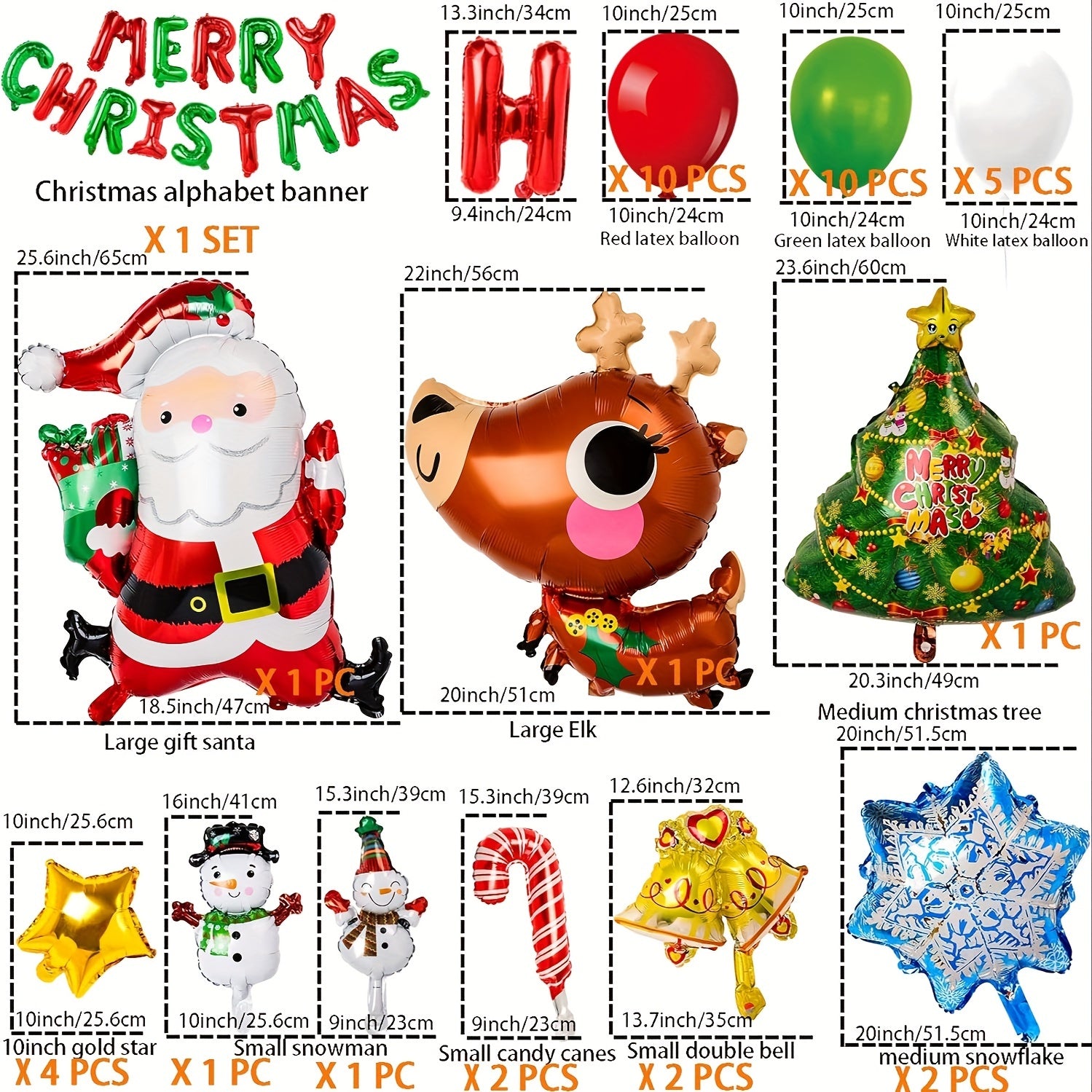 40pcs Christmas Balloons Foil And Latex Balloons Christmas Red Green Balloons