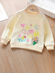 Girls' Cartoon Flower Sweatshirt Top Crew Neck Pullovers