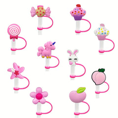 10pcs Cartoon Silicone Straw Covers Reusable Straw Plugs for Cups