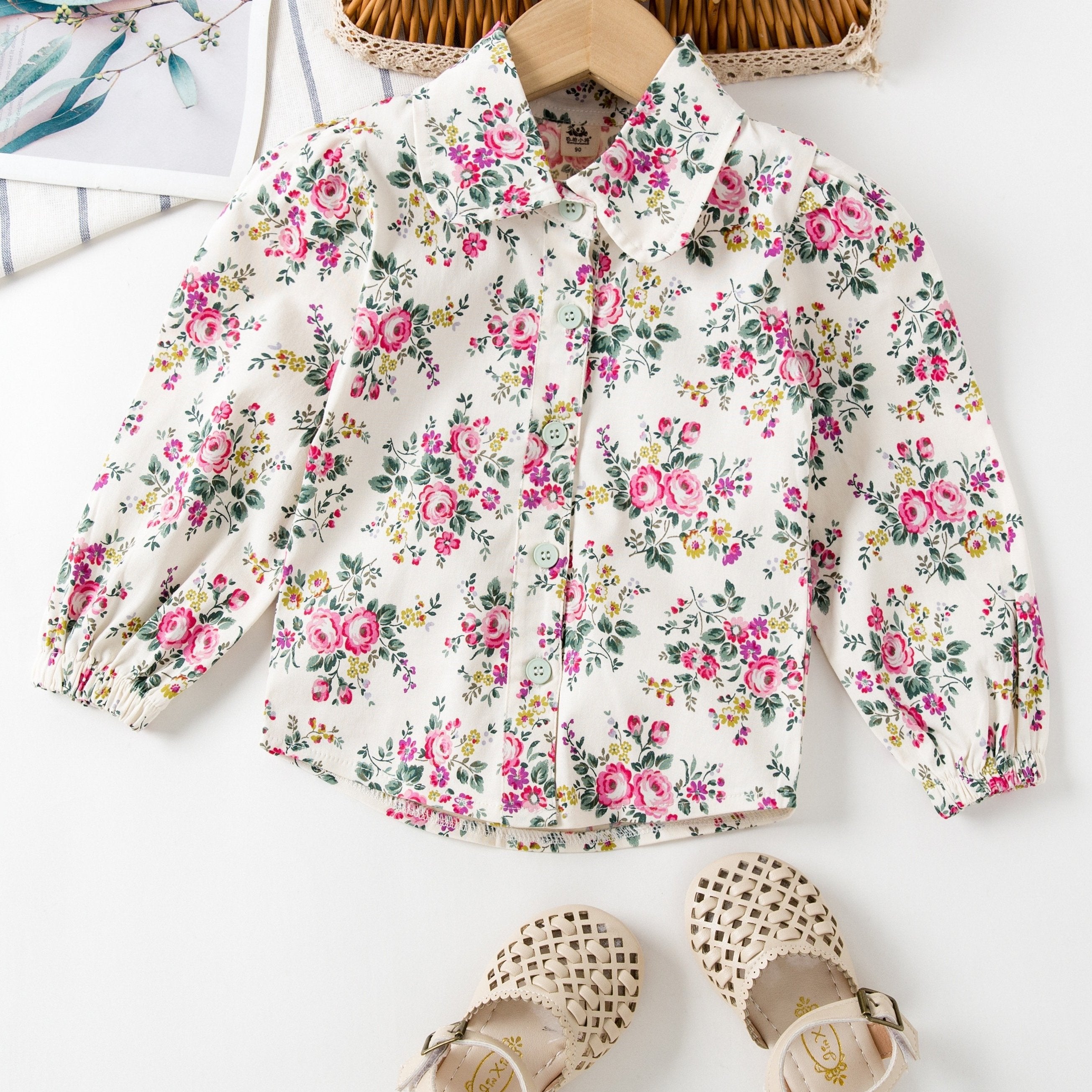 Little Girls Spring Floral Blouse Shirt Long sleeved Top Children s Casual Shirt