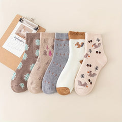Trees & Squirrel Print Socks Comfy Women's Stockings