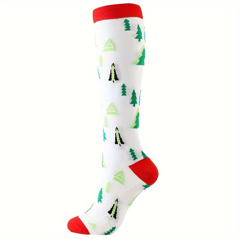 Christmas Print Calf Socks Women's Knee High Stockings