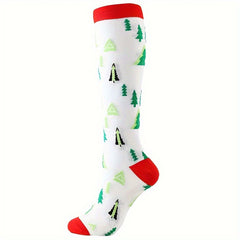 Christmas Print Calf Socks Women's Knee High Stockings