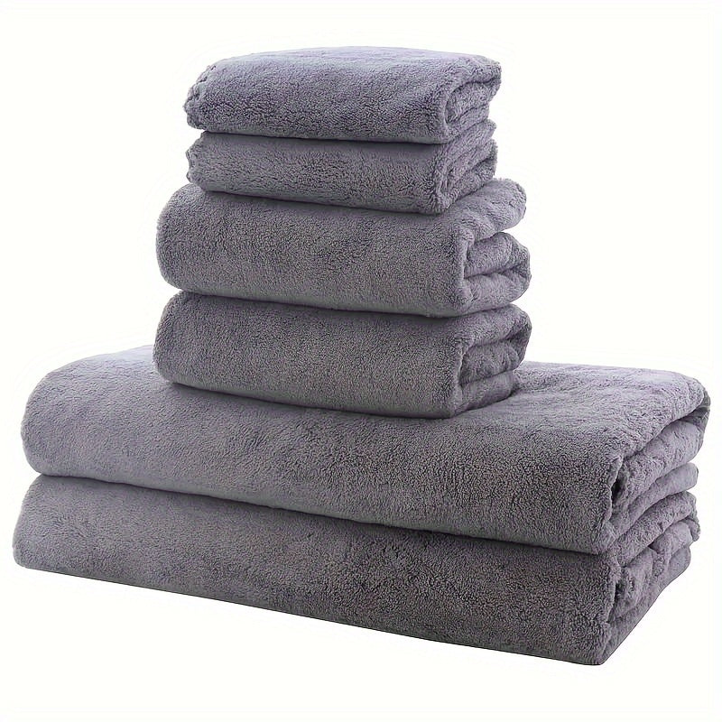 6pcs Coral Fleece Towel Set Soft and Absorbent for Bathroom, Gym, Hotel
