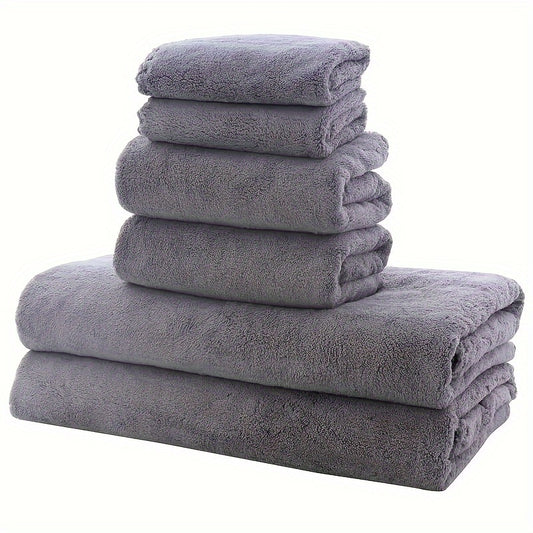 6pcs Coral Fleece Towel Set Soft and Absorbent for Bathroom, Gym, Hotel