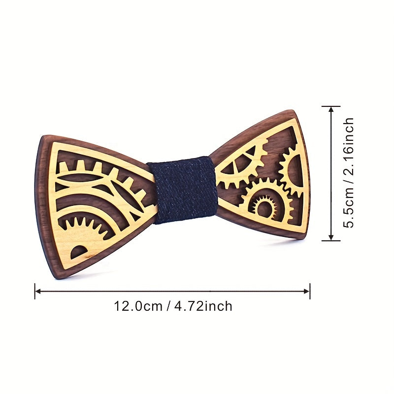 Steampunk Gear Wooden Bow Tie & Cufflinks Set for Party Wedding