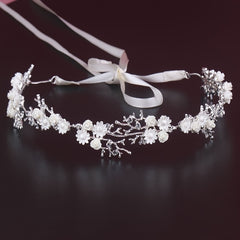 Rhinestone Faux Pearl Flower Headband Bridal Head Piece