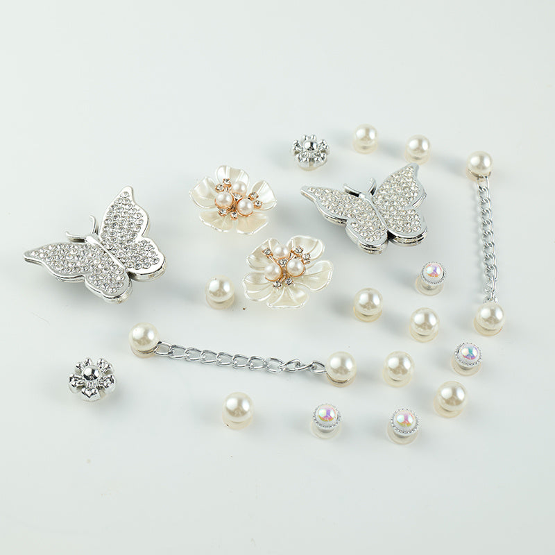 Pearl Flower Silver Butterfly Shoe Accessories Set