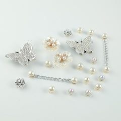 Pearl Flower Silver Butterfly Shoe Accessories Set