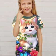 Cat Graphic Short Sleeve T shirt for Girls