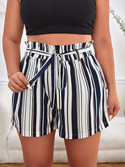 Women's Plus Stripe Print High Rise Shorts with Belt