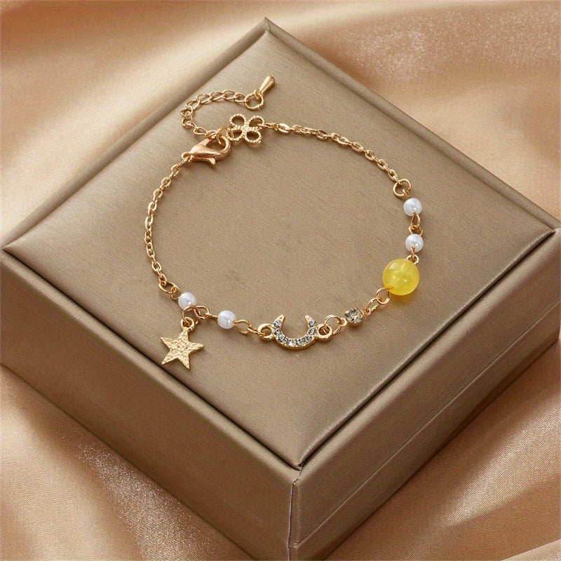 Moon Star Shape Beads Chain Anklet Adjustable Ankle Bracelet