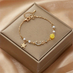 Moon Star Shape Beads Chain Anklet Adjustable Ankle Bracelet