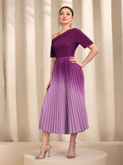 Ombre One Shoulder Pleated Dress Short Sleeve Dress For Banquet