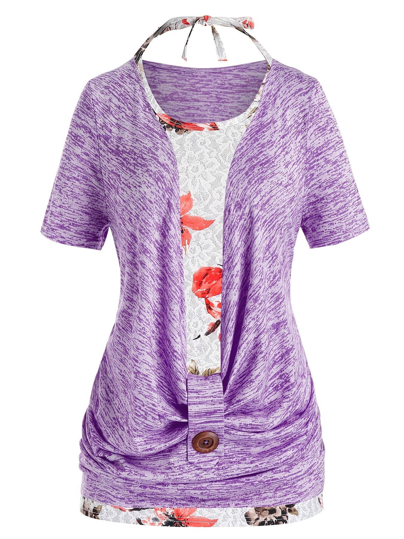 Women's Plus Size Short Sleeve Tee & Halter Neck Top Set