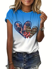 Summer Hearts Shape American Flag Tie Dye T-shirt Short Sleeves