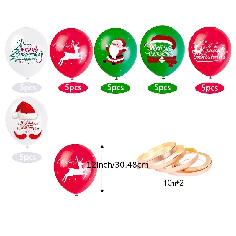 56pcs Christmas Theme Santa Claus Snowman Pull Flag Banner Balloon Set