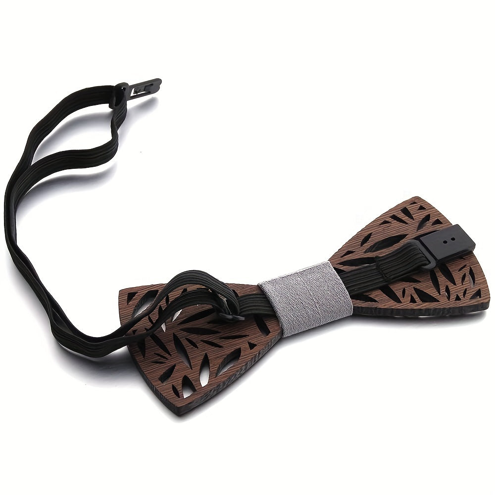 Dark Floral Wood Bowtie Unisex Neck Ties Retro Business Wear