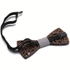 Dark Floral Wood Bowtie Unisex Neck Ties Retro Business Wear